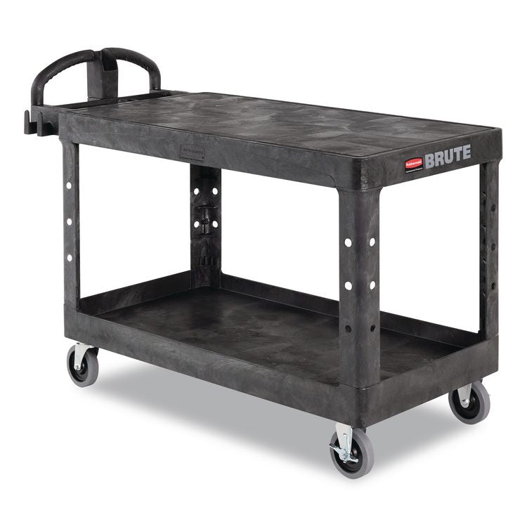 Heavy-Duty Utility Cart with Flat Shelves, Plastic, 2 Shelves, 500 lb Capacity, 25.25" x 54" x 36", Black