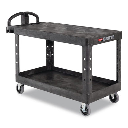 Heavy-Duty Utility Cart with Flat Shelves, Plastic, 2 Shelves, 500 lb Capacity, 25.25" x 54" x 36", Black