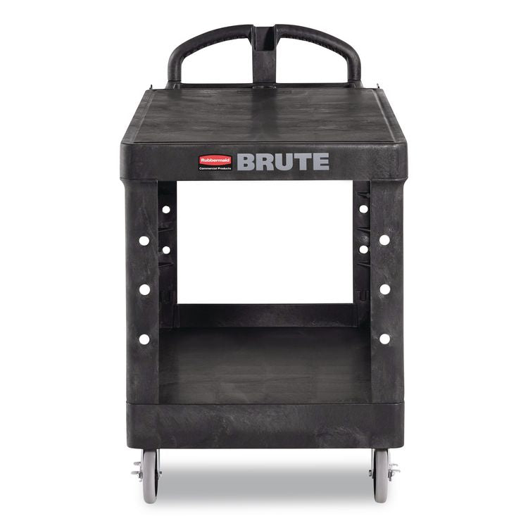 Heavy-Duty Utility Cart with Flat Shelves, Plastic, 2 Shelves, 500 lb Capacity, 25.25" x 54" x 36", Black