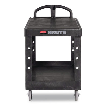 Heavy-Duty Utility Cart with Flat Shelves, Plastic, 2 Shelves, 500 lb Capacity, 25.25" x 54" x 36", Black