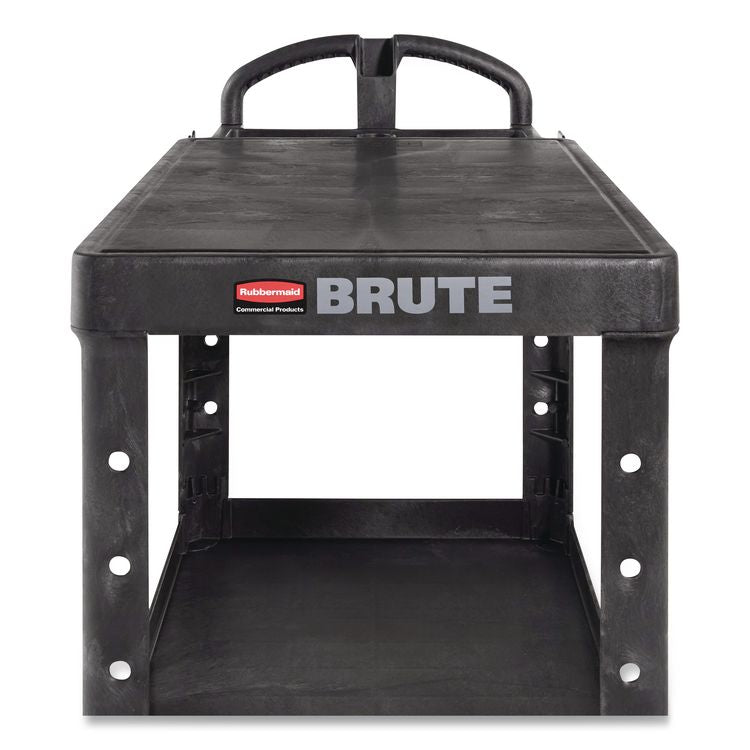 Heavy-Duty Utility Cart with Flat Shelves, Plastic, 2 Shelves, 500 lb Capacity, 25.25" x 54" x 36", Black
