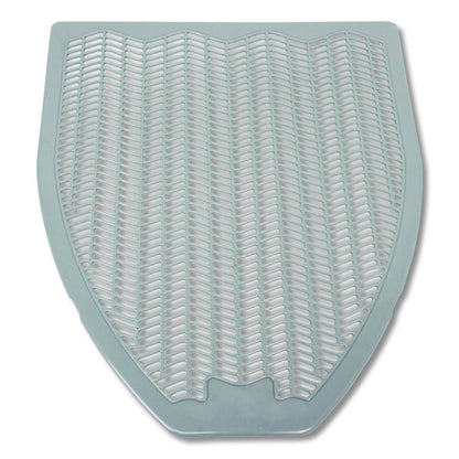 Disposable Urinal Floor Mat, Shield-Shaped, Orchard Zing Scent, Gray Non-Slip Perforated Surface, 17.5" x 20.38", 6/Carton