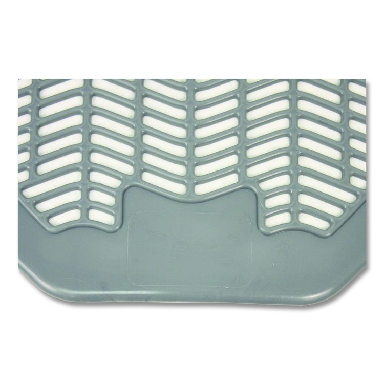 Disposable Urinal Floor Mat, Shield-Shaped, Orchard Zing Scent, Gray Non-Slip Perforated Surface, 17.5" x 20.38", 6/Carton