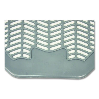 Disposable Urinal Floor Mat, Shield-Shaped, Orchard Zing Scent, Gray Non-Slip Perforated Surface, 17.5" x 20.38", 6/Carton