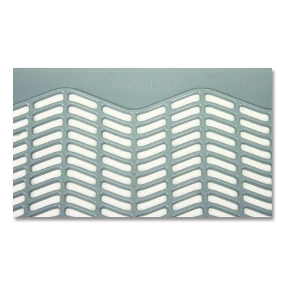 Disposable Urinal Floor Mat, Shield-Shaped, Orchard Zing Scent, Gray Non-Slip Perforated Surface, 17.5" x 20.38", 6/Carton