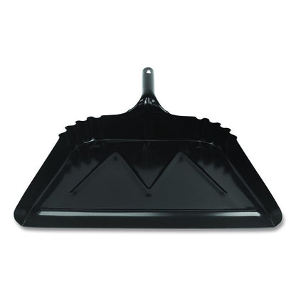 Heavy-Duty Commercial Dust Pan, 16 x 15.5, 5.38" Handle, 20-Gauge Steel, Black
