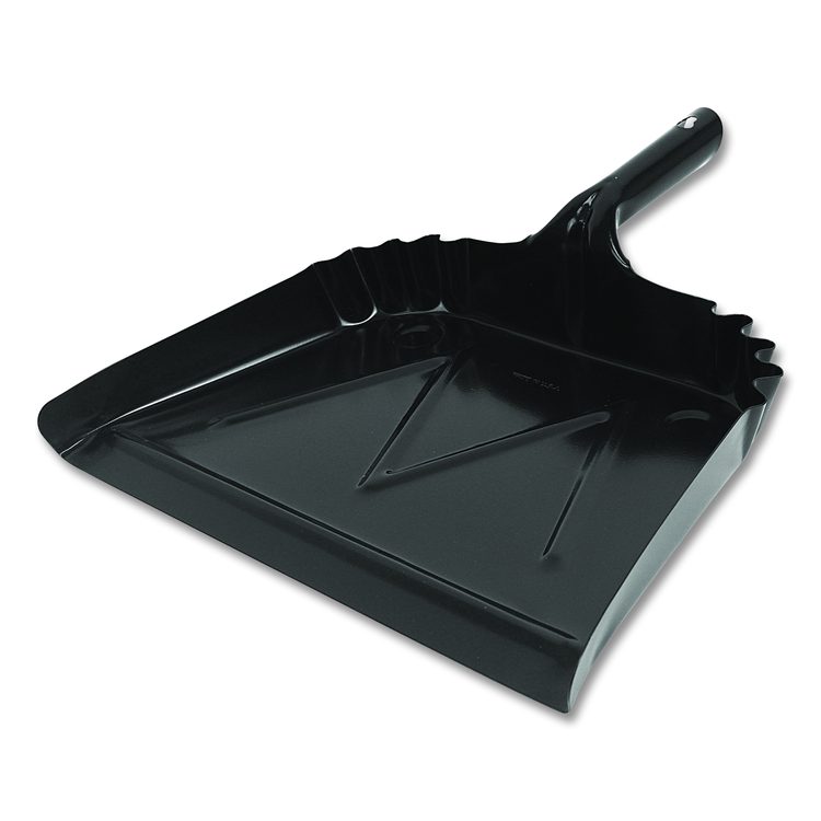 Heavy-Duty Commercial Dust Pan, 16 x 15.5, 5.38" Handle, 20-Gauge Steel, Black