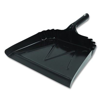 Heavy-Duty Commercial Dust Pan, 16 x 15.5, 5.38" Handle, 20-Gauge Steel, Black
