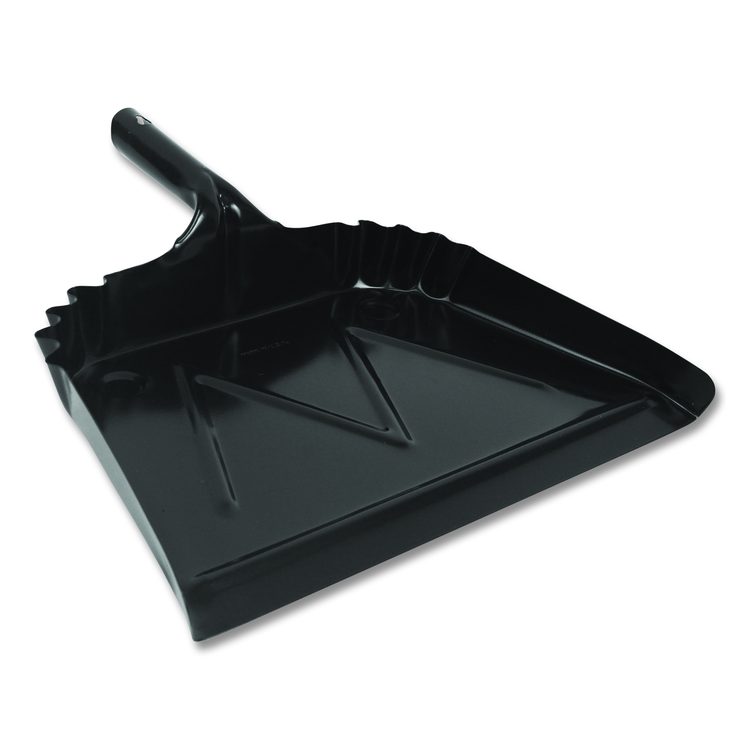 Heavy-Duty Commercial Dust Pan, 16 x 15.5, 5.38" Handle, 20-Gauge Steel, Black
