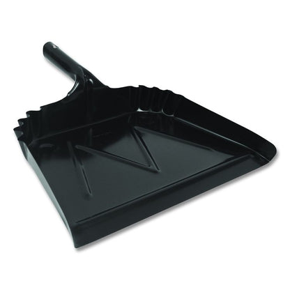 Heavy-Duty Commercial Dust Pan, 16 x 15.5, 5.38" Handle, 20-Gauge Steel, Black