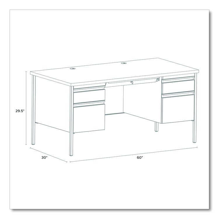 Double Pedestal Steel Desk, 60" x 30" x 29.5", Mahogany/Charcoal, Charcoal Legs