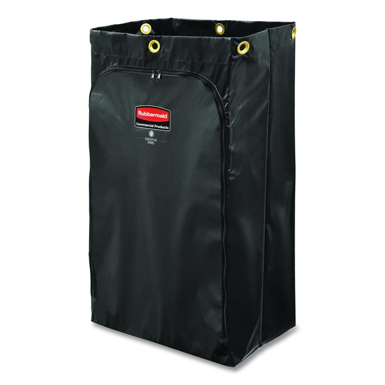 Zippered Vinyl Cleaning Cart Bag for Rubbermaid Commercial FG6173-88, 24 gal, 6.5" x 9.13" x 17.25", Black, 4/Carton