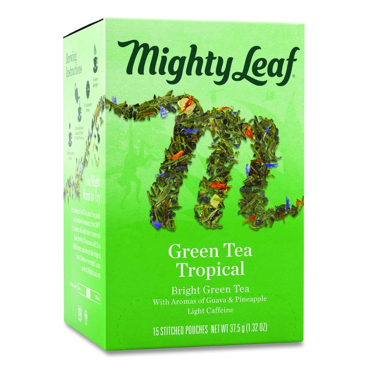 Whole Leaf Tea Pouches, Green Tea Tropical, 15/Box