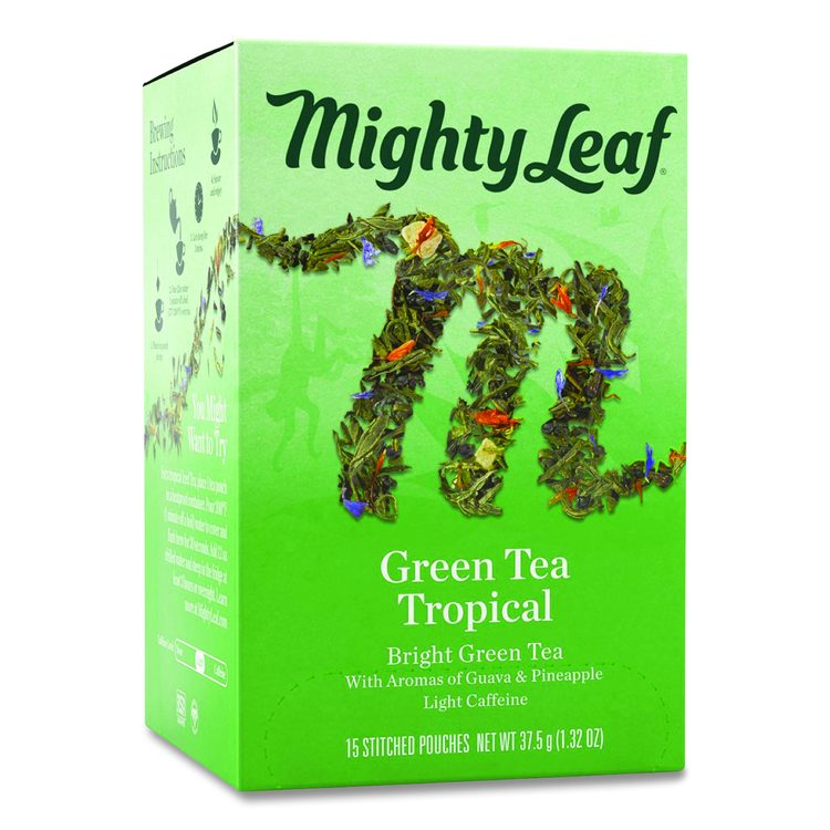 Whole Leaf Tea Pouches, Green Tea Tropical, 15/Box