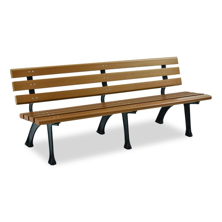 Recycled Plastic Benches with Back, 72" x 23" x 28", Tan Seat/Back, Black Base