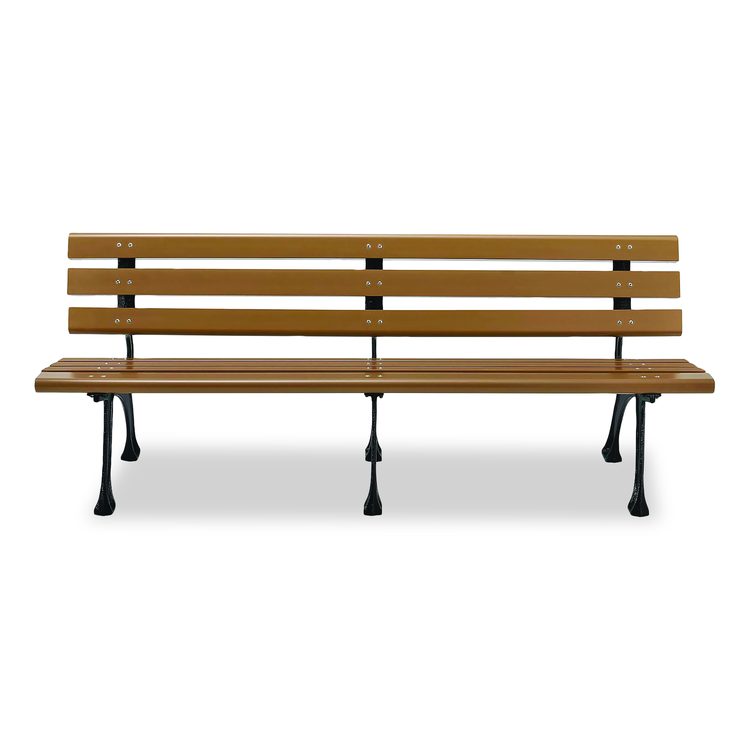 Recycled Plastic Benches with Back, 72" x 23" x 28", Tan Seat/Back, Black Base