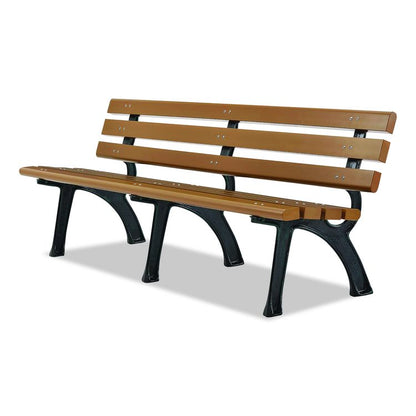 Recycled Plastic Benches with Back, 72" x 23" x 28", Tan Seat/Back, Black Base