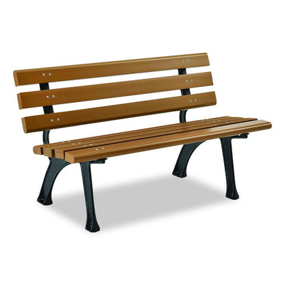 Recycled Plastic Benches with Back, 48" x 23" x 28", Tan Seat/Back, Black Base