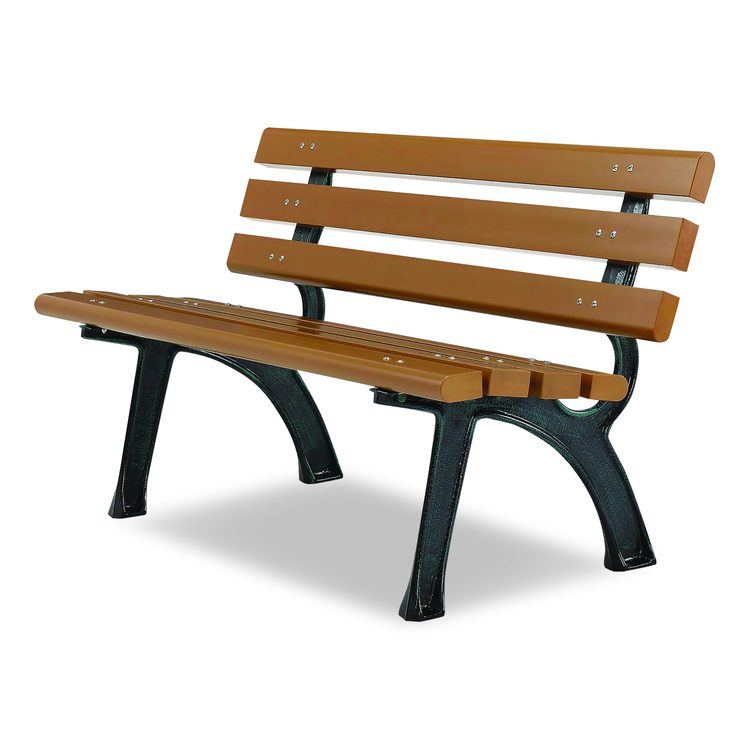 Recycled Plastic Benches with Back, 48" x 23" x 28", Tan Seat/Back, Black Base