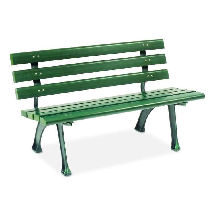Recycled Plastic Benches with Back, 48" x 23" x 28", Green Seat/Back, Green Base