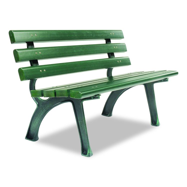 Recycled Plastic Benches with Back, 48" x 23" x 28", Green Seat/Back, Green Base