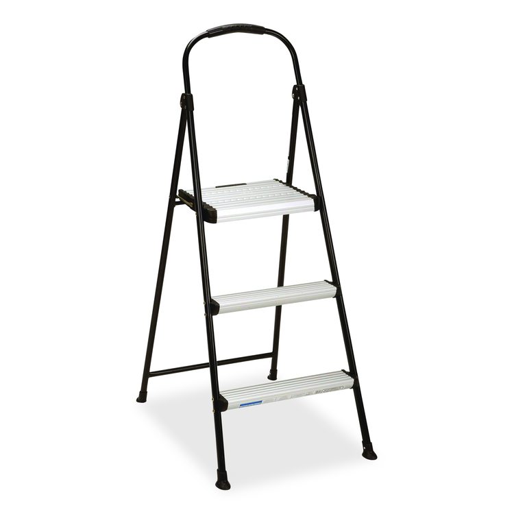 3-Step Stepstool, 250 lb, 28.75" Tall, 28.35" Spread, Black/Silver