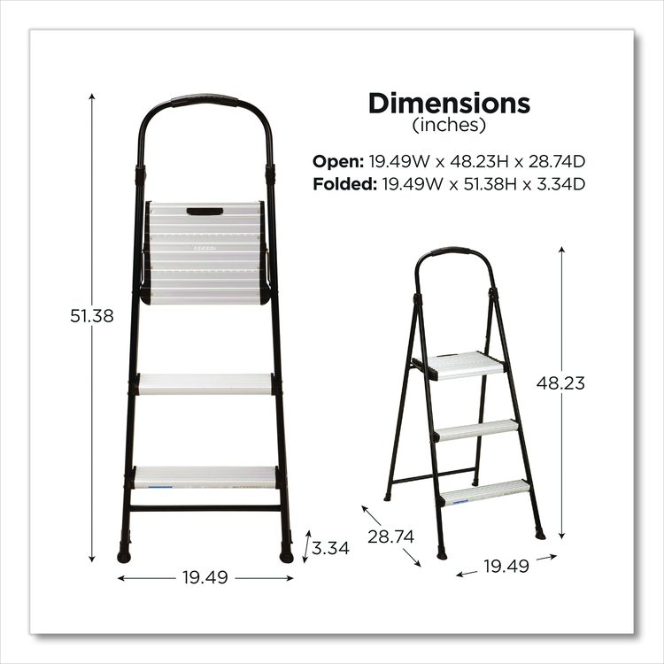 3-Step Stepstool, 250 lb, 28.75" Tall, 28.35" Spread, Black/Silver