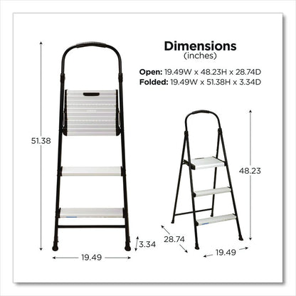 3-Step Stepstool, 250 lb, 28.75" Tall, 28.35" Spread, Black/Silver