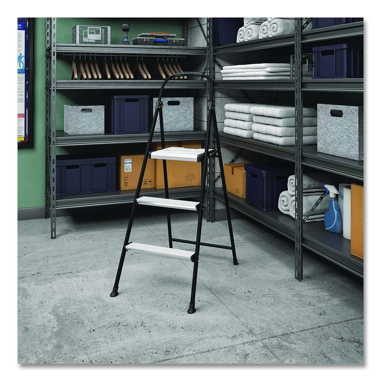 3-Step Stepstool, 250 lb, 28.75" Tall, 28.35" Spread, Black/Silver