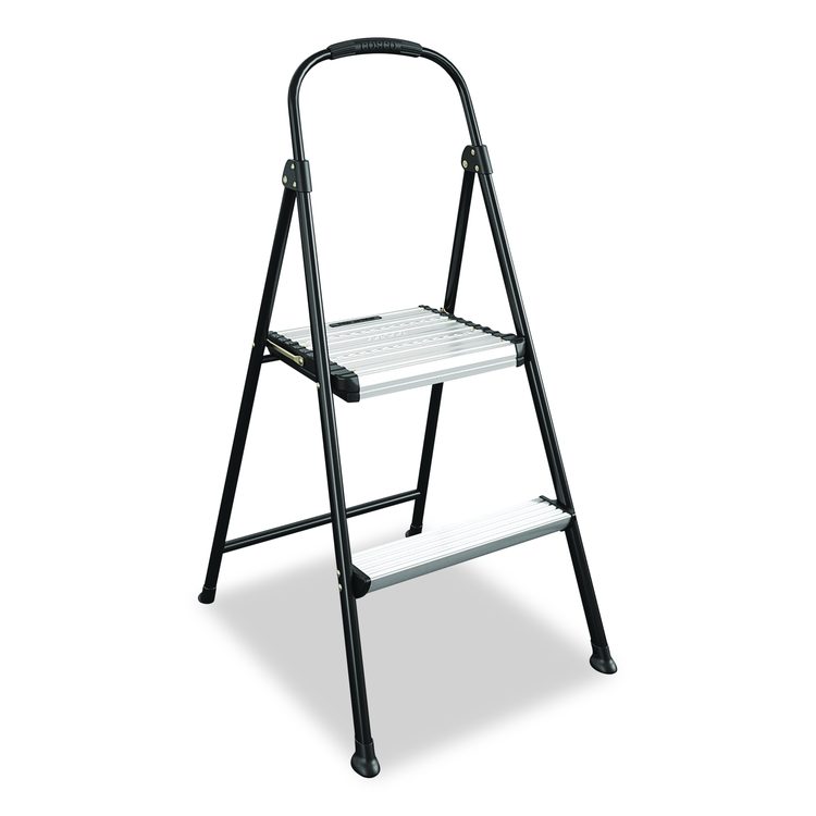 2-Step Stepstool, 250 lb Capacity, 19" Working Height, 22.5" Spread, Black/Silver