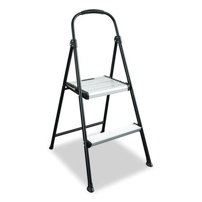 2-Step Stepstool, 250 lb Capacity, 19" Working Height, 22.5" Spread, Black/Silver