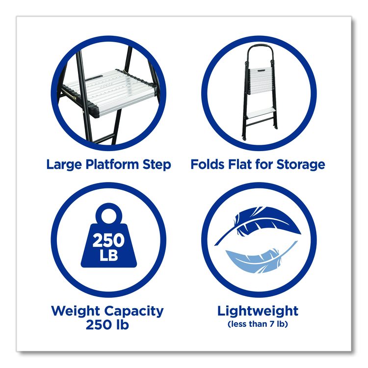 2-Step Stepstool, 250 lb Capacity, 19" Working Height, 22.5" Spread, Black/Silver