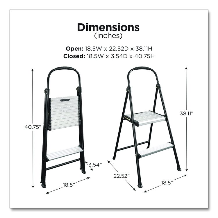 2-Step Stepstool, 250 lb Capacity, 19" Working Height, 22.5" Spread, Black/Silver