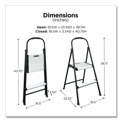 2-Step Stepstool, 250 lb Capacity, 19" Working Height, 22.5" Spread, Black/Silver