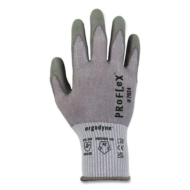 ProFlex 7024 ANSI A2 PU Coated CR Gloves, EN388: 4X42B, 7" Long, X-Small, Gray, Pair