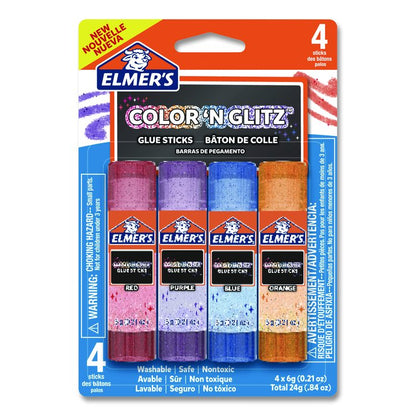 Glitter Glue Sticks, 0.21 oz, Applies Assorted Colors, Dries Clear Glitter, 4/Pack