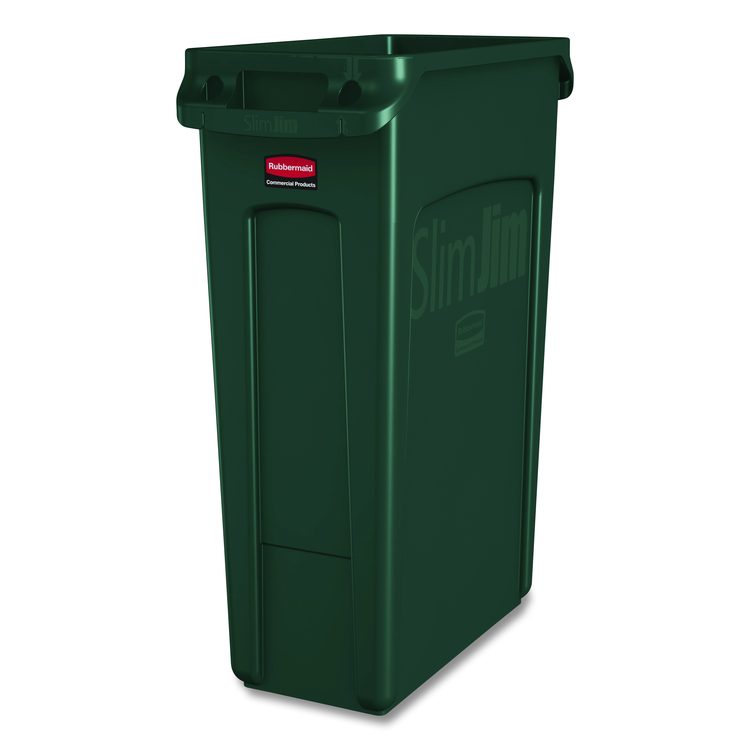 Slim Jim Plastic Recycling Container with Venting Channels, 23 gal, Plastic,  Green