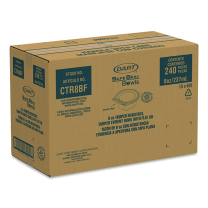 SafeSeal Tamper-Resistant, Tamper-Evident Bowls with Flat Lid, 8 oz, 5.5" Diameter x 1.7" h, Clear, Plastic, 240/Carton