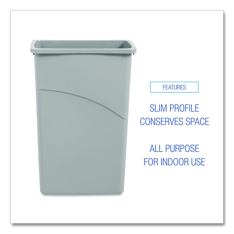 Slim Waste Container, 23 gal, Plastic, Gray