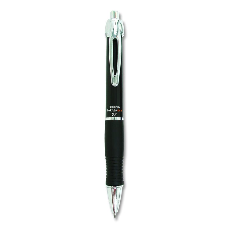 Sarasa Dry X10 Gel Pen, Retractable, Medium 0.7 mm, Black Ink, Black/Silver Barrel, 12/Pack