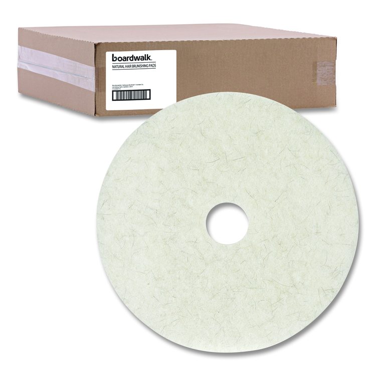 Natural Burnishing Floor Pads, 21" Diameter, White, 5/Carton