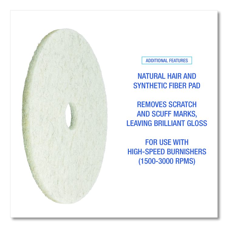 Natural Burnishing Floor Pads, 24" Diameter, White, 5/Carton