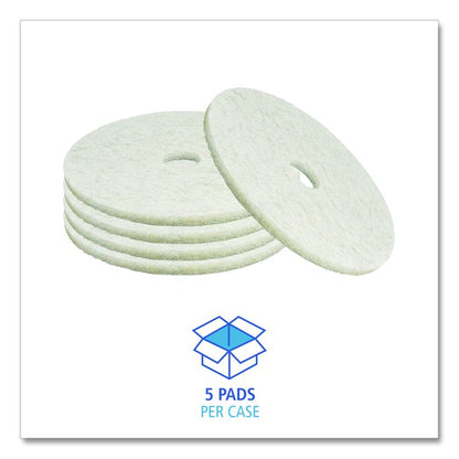 Natural Burnishing Floor Pads, 27" Diameter, White, 5/Carton