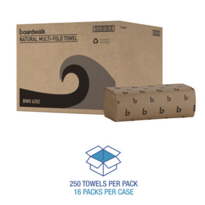 Boardwalk Brown Multifold Paper Towels - White, 1-Ply, 9 x 9.45, Natural, 250/Pack, 16 Packs/Carton, 70 Cartons/Pallet