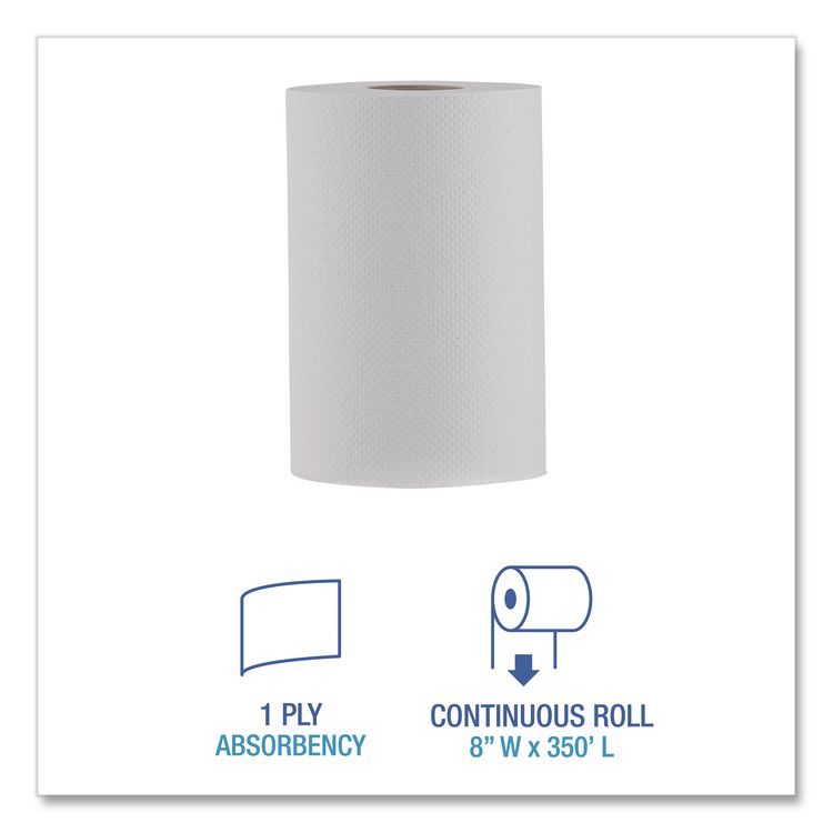 Hardwound Paper Towels, Nonperforated, 1-Ply, 8" x 350 ft, White, 12 Rolls/Carton