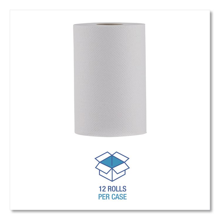 Hardwound Paper Towels, Nonperforated, 1-Ply, 8" x 350 ft, White, 12 Rolls/Carton