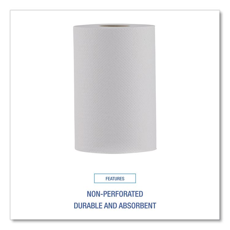 Hardwound Paper Towels, Nonperforated, 1-Ply, 8" x 350 ft, White, 12 Rolls/Carton