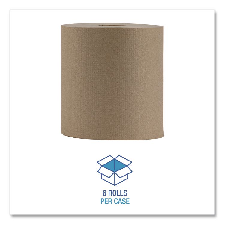 Hardwound Paper Towels, Nonperforated, 1-Ply, 8" x 800 ft, Natural, 6 Rolls/Carton
