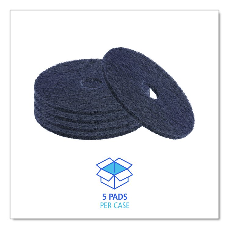 Stripping Floor Pads, 12" Diameter, Black, 5/Carton