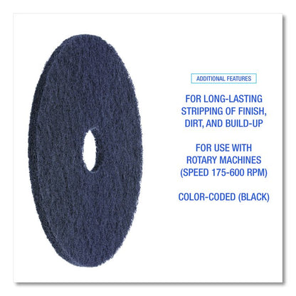 Stripping Floor Pads, 12" Diameter, Black, 5/Carton